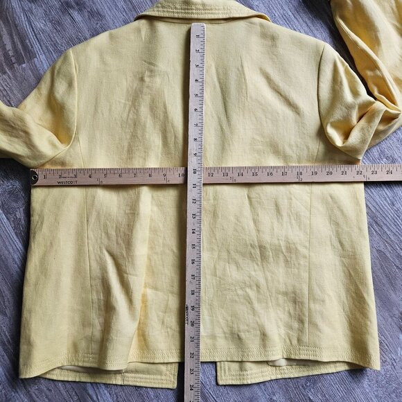 TALBOTS Linen Blazer Womens Size 16 Yellow Open Front Jacket Polyester Lining - Picture 13 of 16